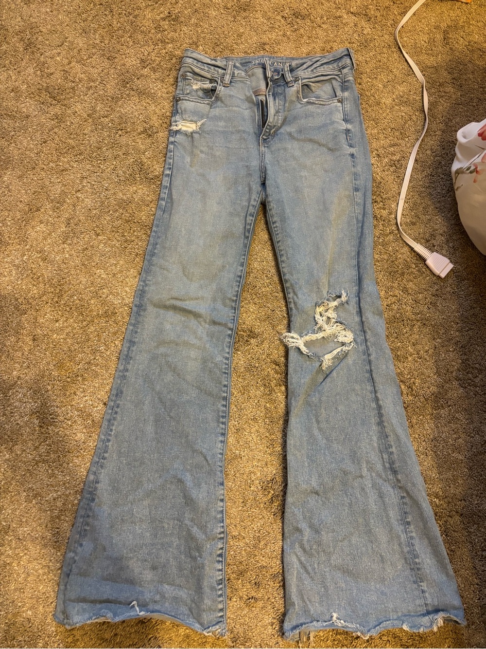 American Eagle Outfitters Light Wash Distressed Flare Jeans